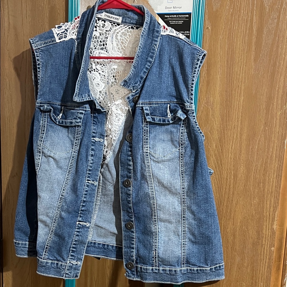 Maurices Blue Denim Vest with White Lace